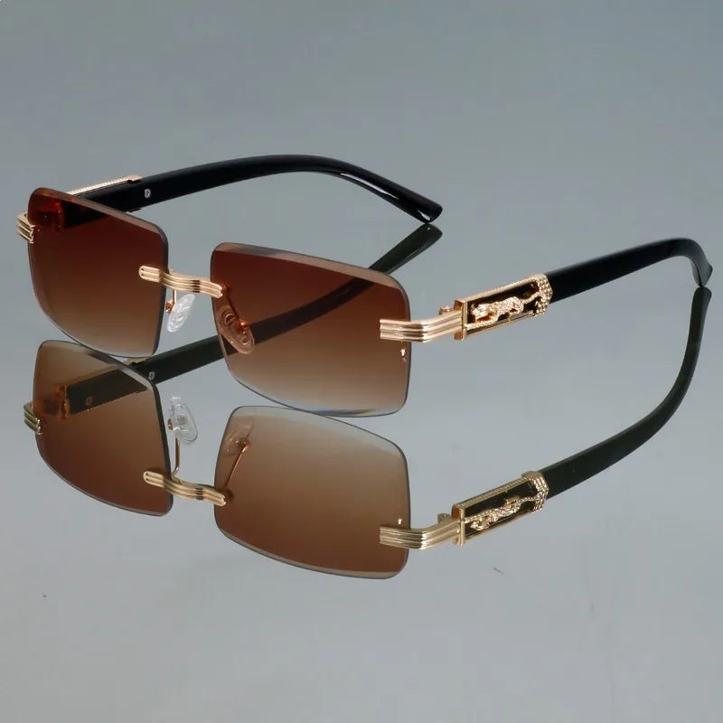 New Fashionable Frameless Square Sunglasses for Men and Women Retro Leopard Head Metal European and American Trendy Sunglasses