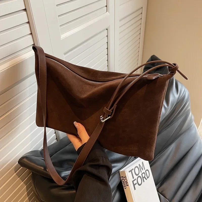 Women's Slouchy Vintage Frosted Suede Shoulder Underarm Bag Simple Tote Bag