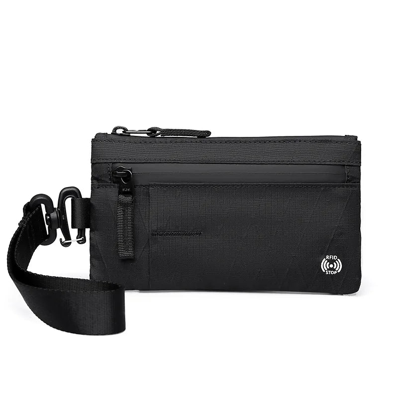 Zip Clutch with Wristband, Passport Holder Zipper Wallet and EDC Carrier - Weatherproof and RFID Blocking - 3 External Slots