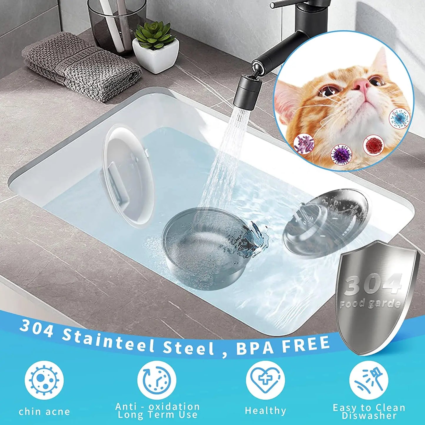 Pet Automatic Water Fountain 3.4L Large Stainless Steel Pet Water Dispenser