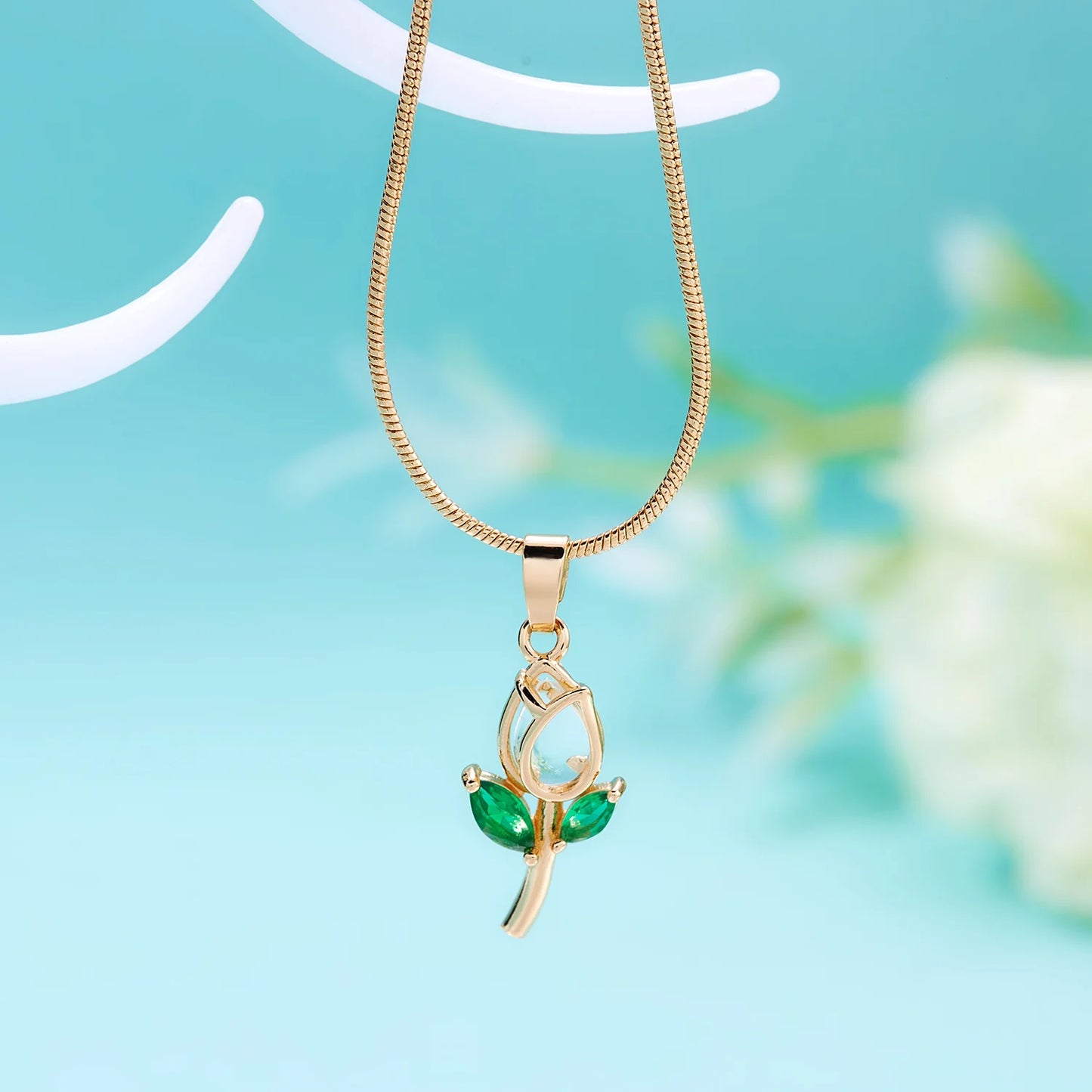 Light Luxury Zircon Tulip Flower Clavicle Chain Necklace for Women Elegant Brass Pendant Bracelet Fashion Party Jewelry Gift
