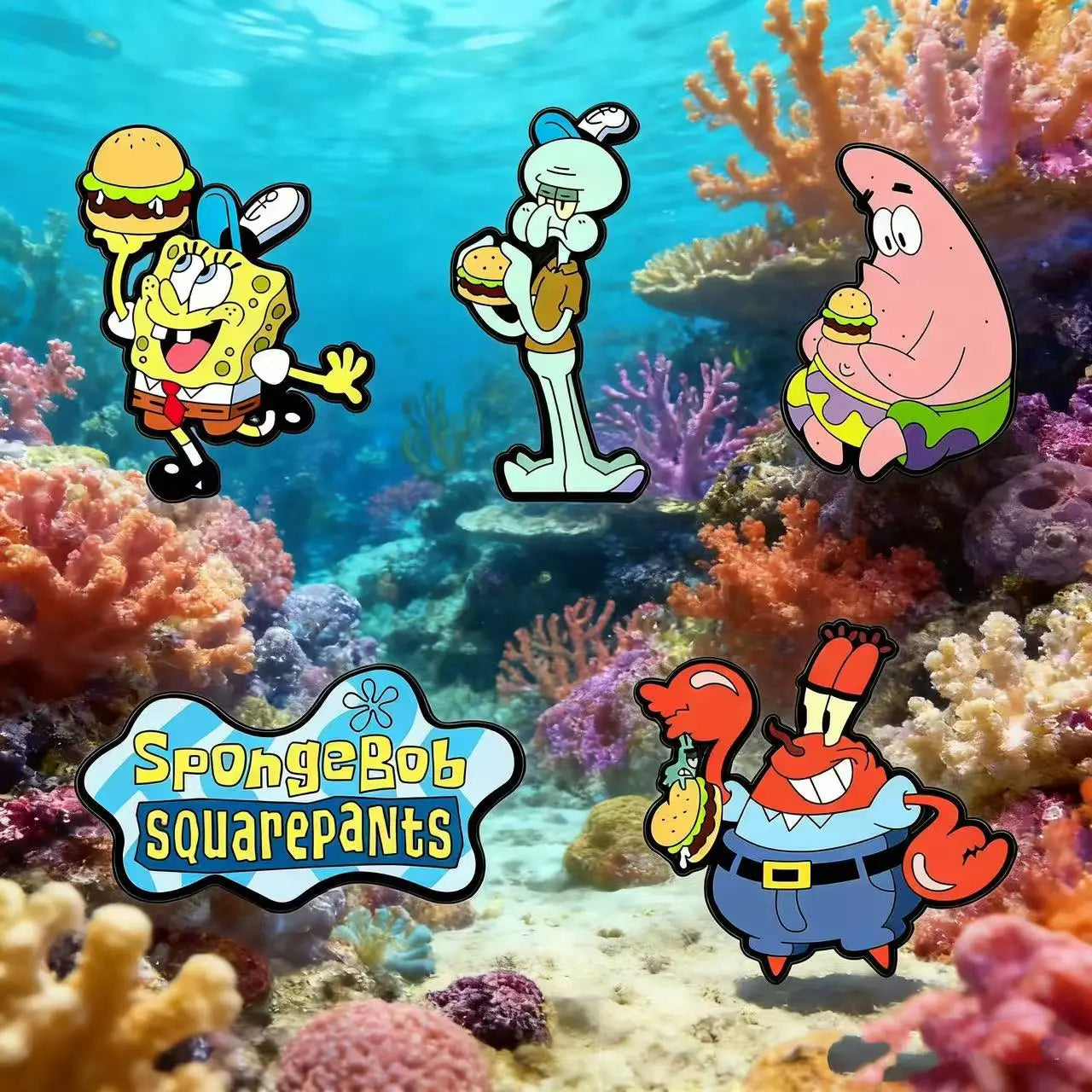5pcs Sponge SquarePants Enameled Brooches Metal Badges Cute Jewelry Set for Bag Clothing Backpack Accessorizing Ideal Gift