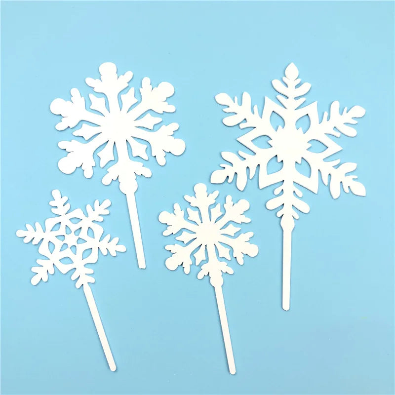 4pcs Ice & Snow Themed Christmas Party Cake Top White Snow Flakes Acrylic Happy Birthday Cake Top Christmas Party Decoration