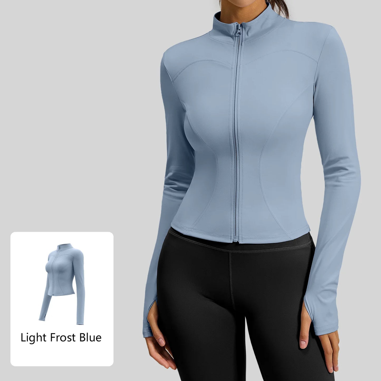 Women's Yoga Jacket: Full-Zip, Stand-Up Collar, Long-Sleeve Fitness Top with Thumb Holes—Quick-Dry Sports Workout Jacket for the
