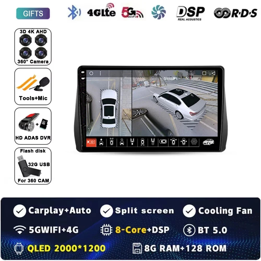 For Toyota Wish 2 II XE20 2009 - 2017 Android 15 Car Radio GPS Navigation QLED Carplay Auto Multimedia Stereo Player BT RDS DSP