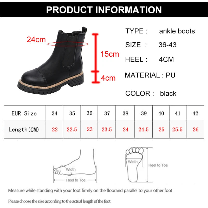 Autumn Winter Platform Chelsea Boots Women Slip On Plus Size 43 Thick Sole Ankle Boots Woman Fashion Non Slip Pu Leather Botas