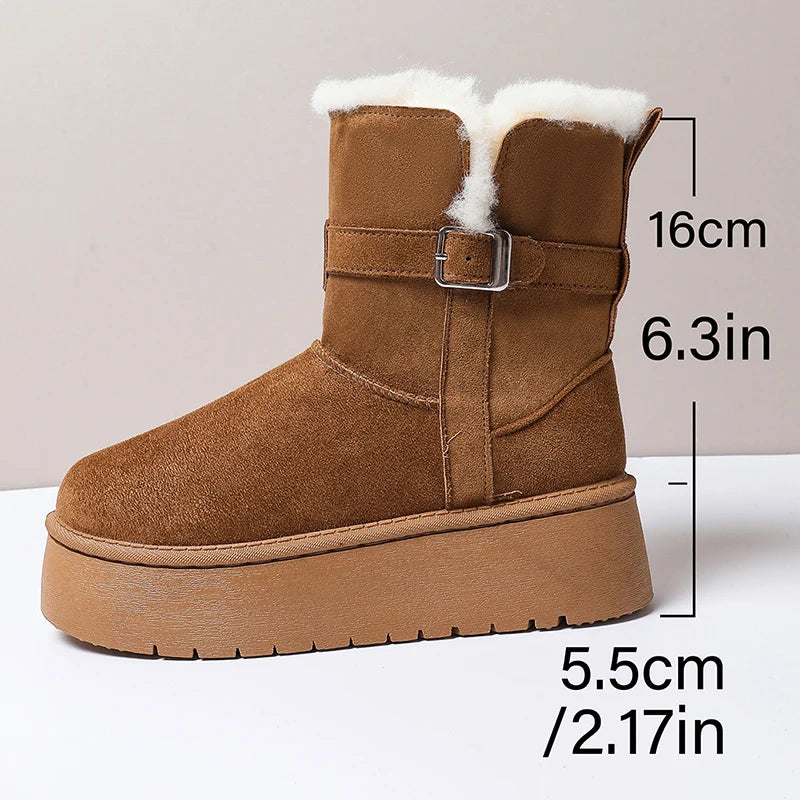 Faux Suede Chunky Platform Snow Boots Women Winter Warm Long Plush Ankle Boots Woman Thick Sole Non Slip Cotton Padded Shoes 41