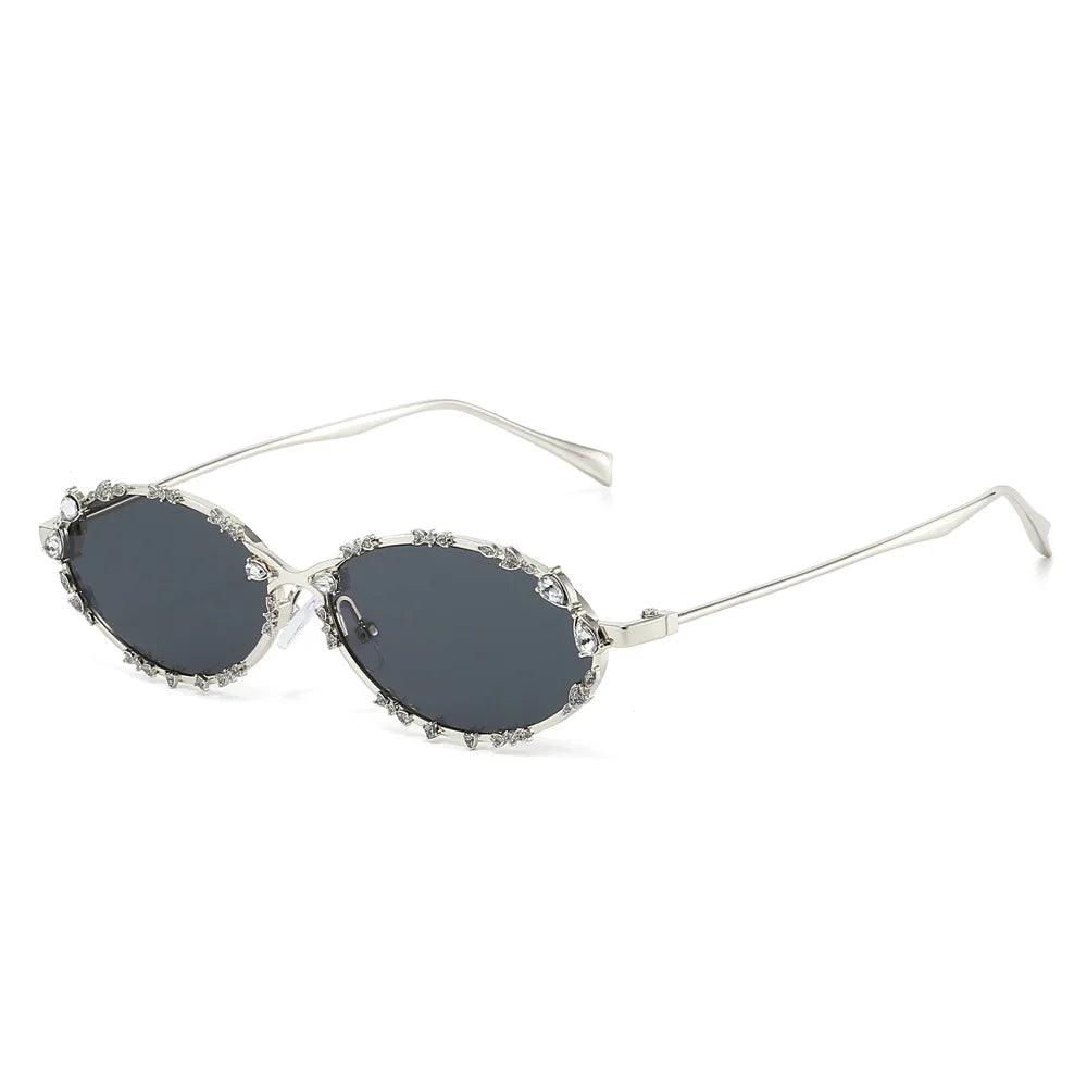 JNPCXI Retro Oval Punk Diamond Women Sunglasses Fashion Silver Shades UV400 Men Trending Sun Glasses