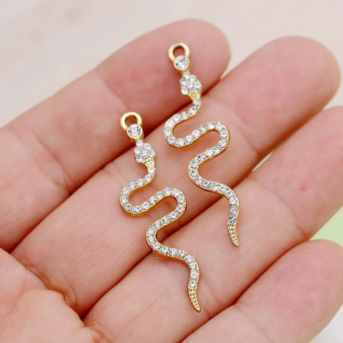10Pcs Silver Plated Crystal Snake Charm Pendant for Jewelry Making Bracelet Earrings Necklace DIY Accessories Craft