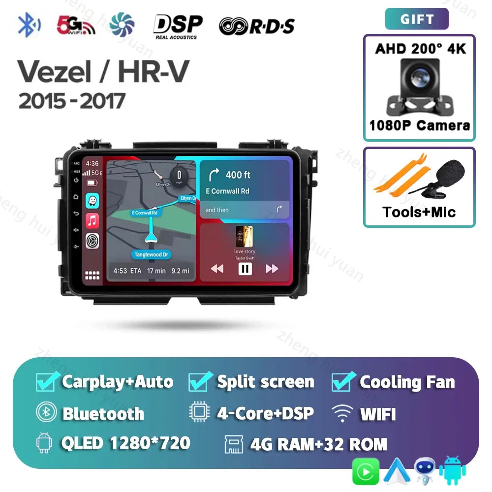 For Honda Vezel HR - V HRV HR V 2013 - 2019 Android 15 12+256GB CarPlay Auto Car Radio Multimedia Video Player GPS stereo Head