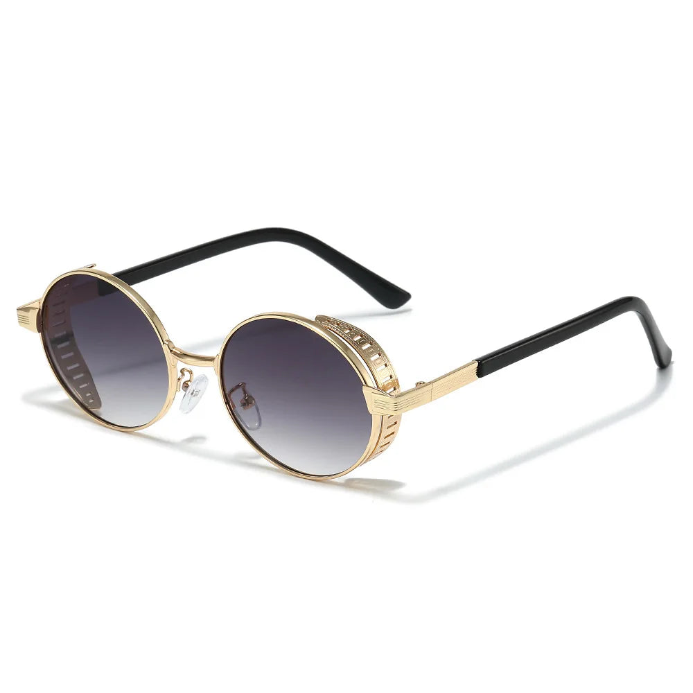 JNPCXI New Small Punk Metal Oval Sunglasses Women Fashion Gradient Shades UV400 Men Trending Punk Clear Lens Frame