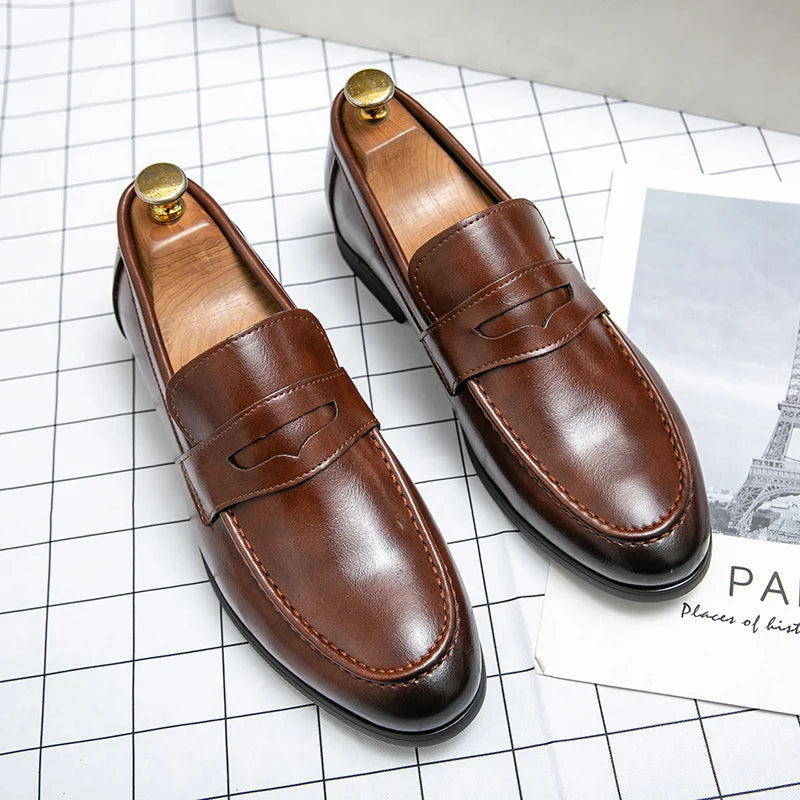 Flat Casual Business Leather Shoes Men Classic Men's Dress Shoes High Quality Social Leather Shoes Men Office Loafers
