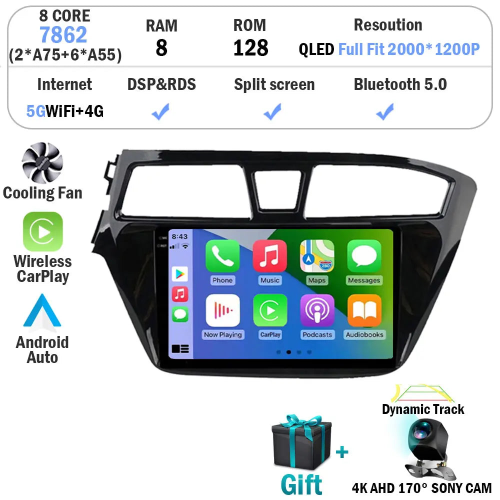 Android 15 For Hyundai I20 LHD 2015 2016 2017 2018 Car Radio Car Multimedia Player Stereo GPS Navigation WIFI 4G BT NO 2 Din DVD
