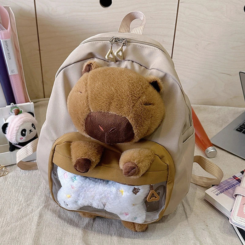 Kawai Capybara Backpack Female Large-capacity Cartoon Funny Backpack Soft Girl Cartoon Animation Student Backpack Light Love Bag