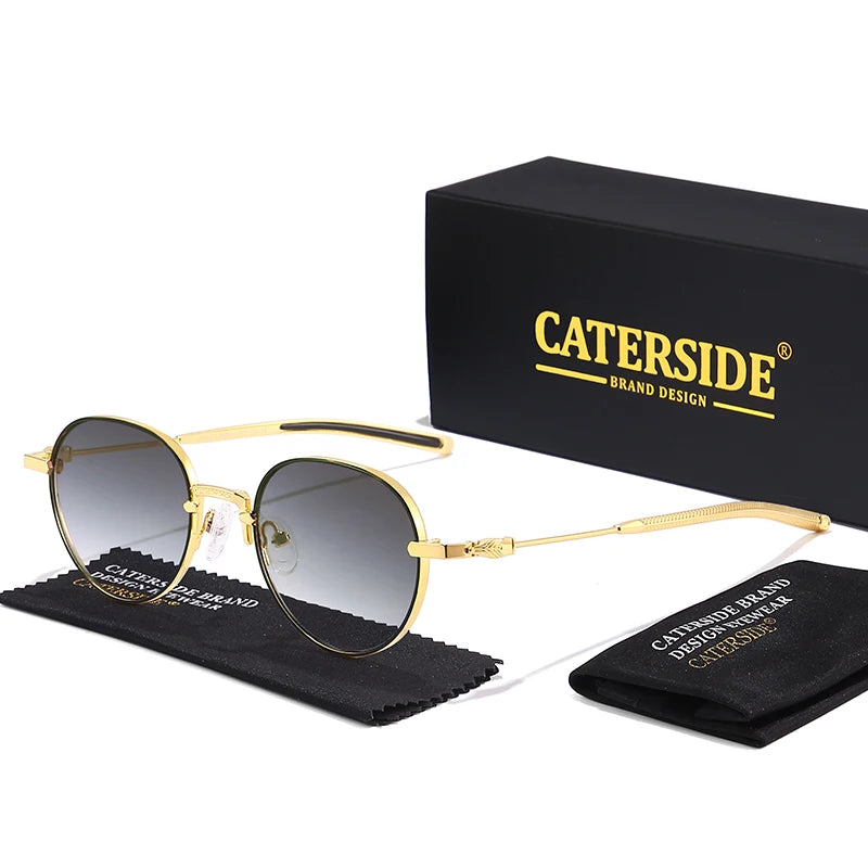 CATERSIDE Classic Retro Round Sunglasses Men's Small Frame Metal Luxury Brand Design Women's Sun Glasses Travel Party Punk Style