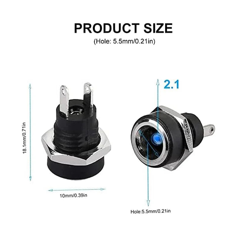 5Pairs 5.5x2.1mm DC Power Supply Male Plug + Female Jack Panel Mount Solder Wire Connector 5.5 * 2.1mm DC Plug Socket Connector