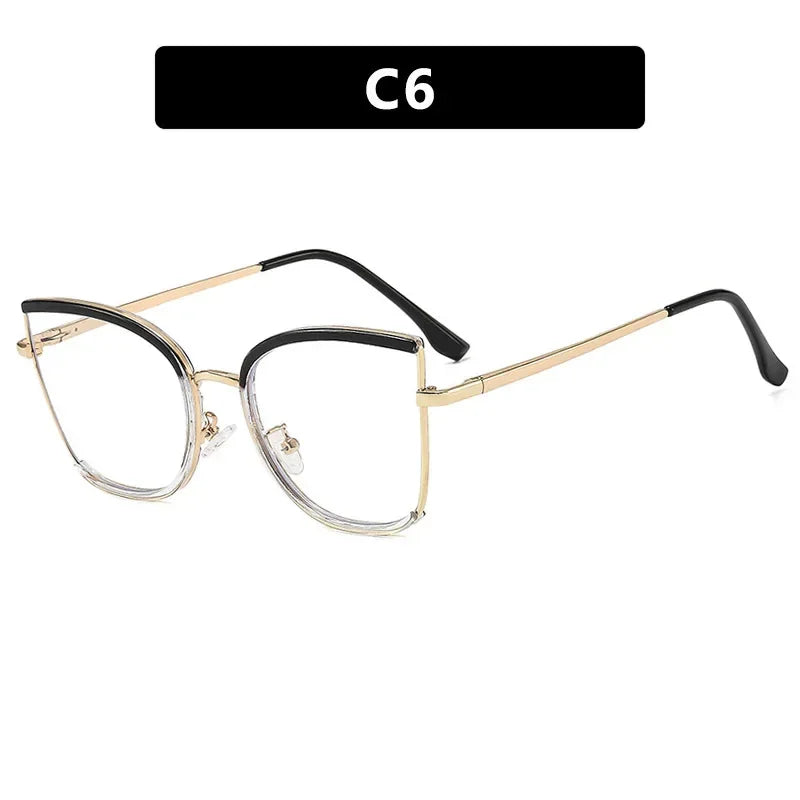 JNPCXI Retro Oversized Cat Eye Women Metal Glasses Frame Fashion Clear Anti-Blu-Ray Eyewear Men Optical Computer Square Frames