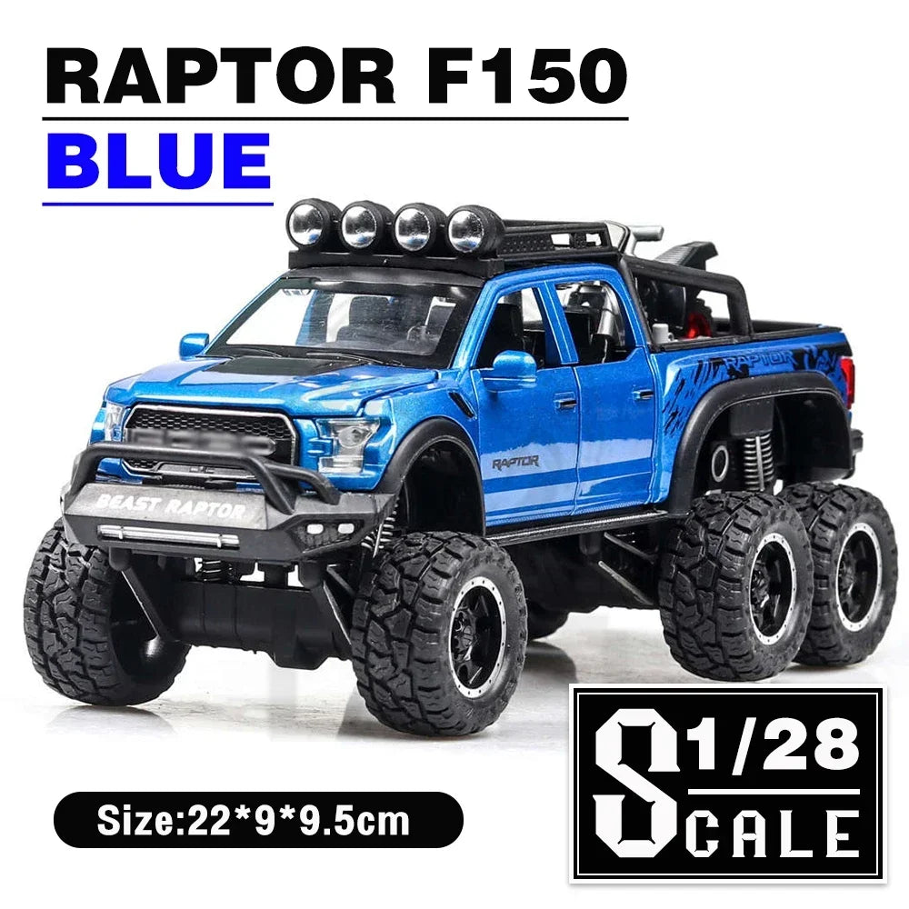 1/28 Scale Raptor F150 Alloy Truck Cars Model Toys Metal Diecasts Sound Light Pull Back Off-Road Vehicles for Kids Birthday Gift