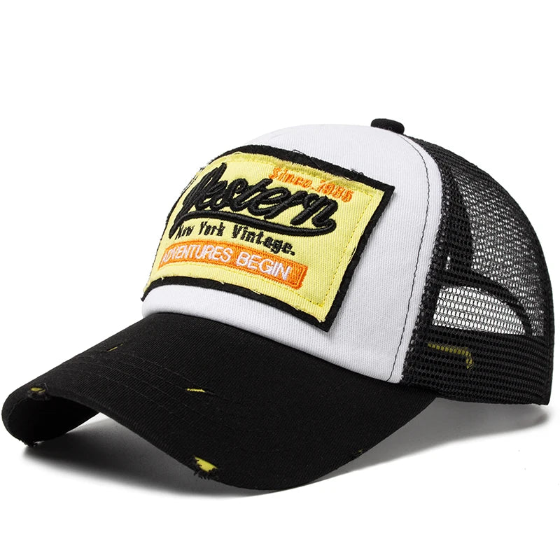 Baseball Cap Men Mesh Embroidered Letter Trucker Hat Snapback Women Casual Caps Vintage Sun Hats For Summer Outdoor Daily Wear