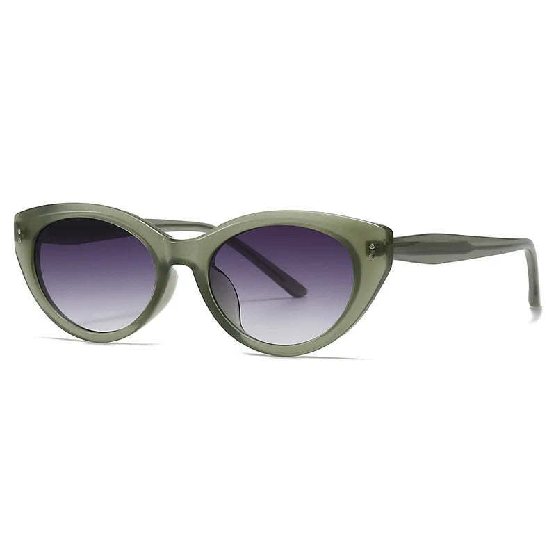 JNPCXI Fashion Cat Eye Jelly Color Women Sunglasses Shades UV400 Fashion Green Gradient Men Punk Rivets Sun Glasses