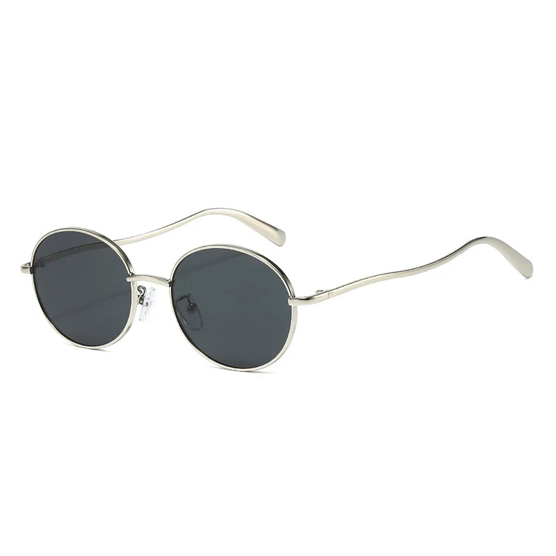 JNPCXI New Fashion Metal Round Gold Tea Sunglasses Women Shades UV400 Retro Men Punk Sun Glasses