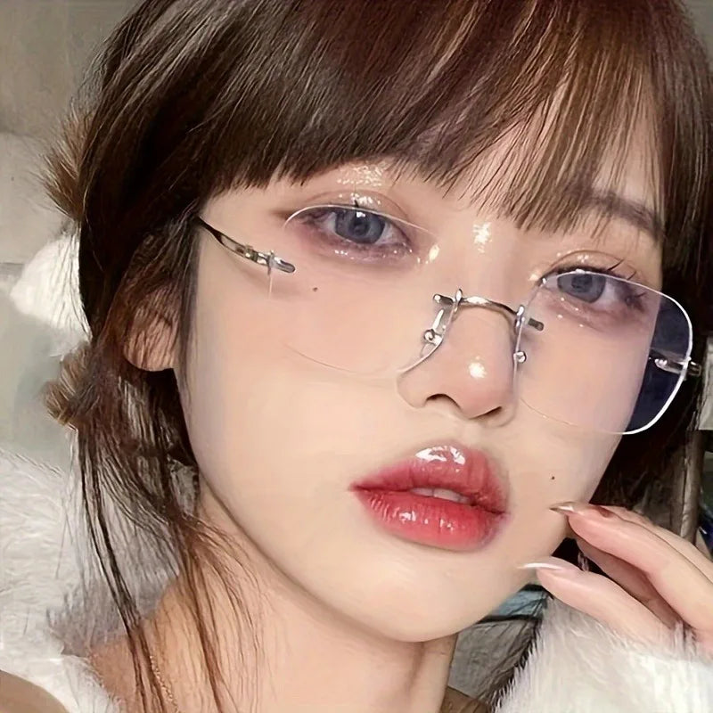 Rimless Square Clear Lens Glasses Comfortable And Stylish Computer Glasses Women's Glasses
