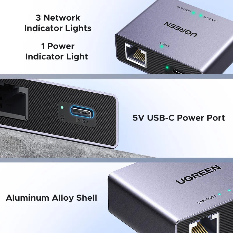 UGREEN 1000Mbps RJ45 Splitter 1 to 2 Ethernet Adapter Lan Connector rj45 Splitter Switch Coupler for PC Laptop TV Box Router