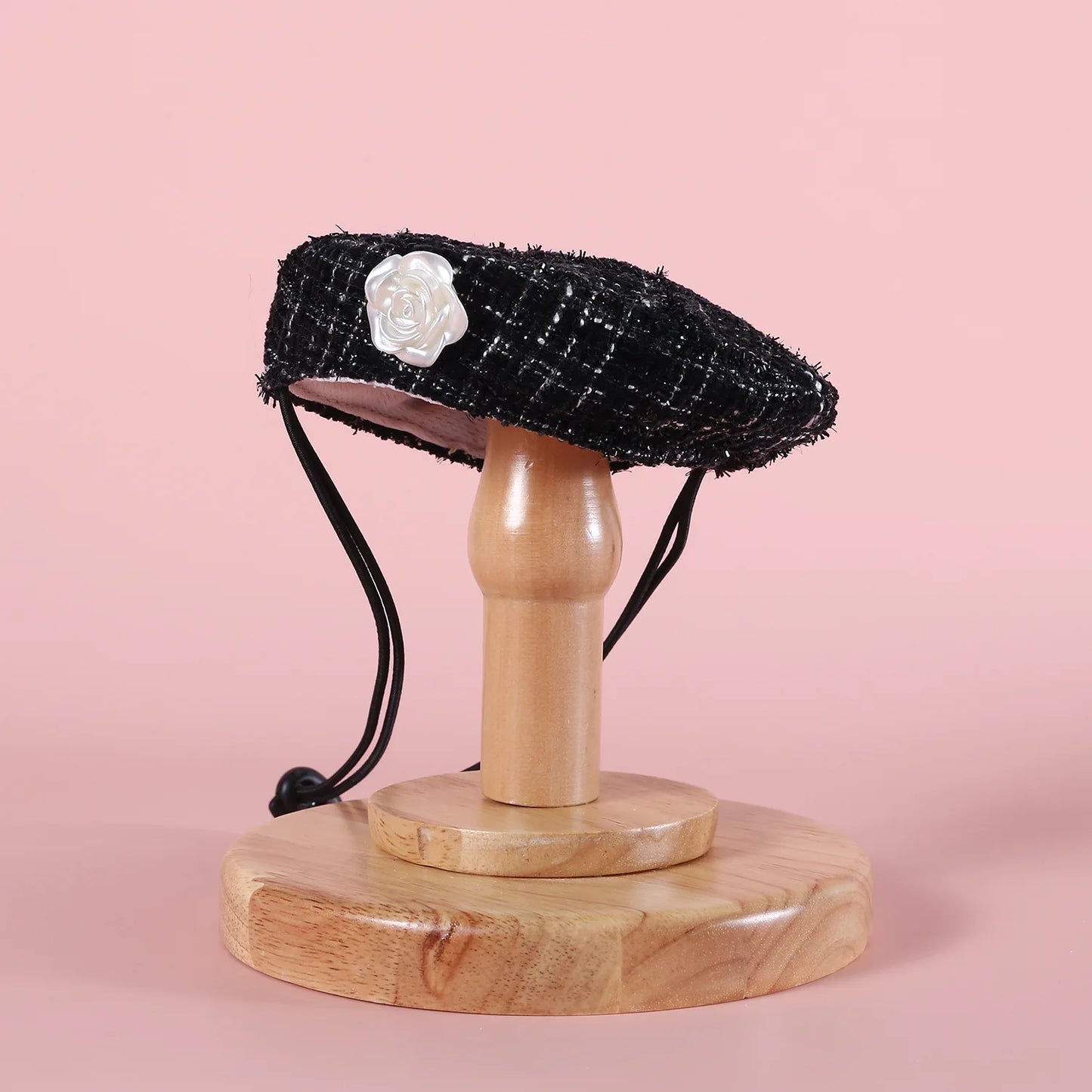 1pc Elegant Pet Princess Outfit Set - Chic Beret, Pearl Bow & Floral Bib for Cats and Small Dogs