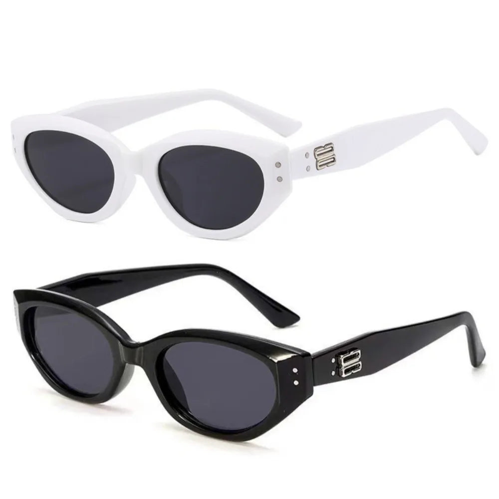 2 Pcs Korean Version Trendy Retro Cat Eye Sunglasses for Women Hip Hop Western Casual Simple Plain Outdoor Glasses