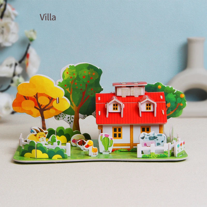 DIY Fidget Toys 3D Puzzle Paper House Kindergarten Early Education Puzzle Handmade Children's Elementary School Students