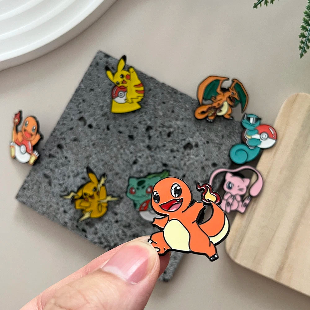 8pcs Pokemon Enamel Pins Set Cute Pikachu Brooches Cartoon Anime Series Lovely Collectible Badges for Fans Birthday Gifts