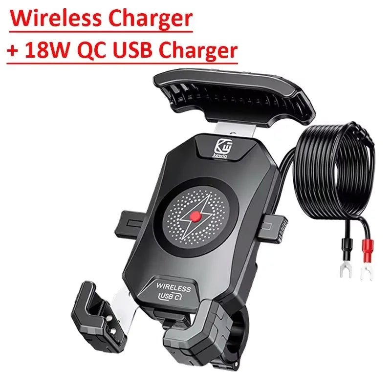 Motorbike Wireless Charger 4-7in Phone Holder, 3.0 Quick Charging GPS Moto Mount