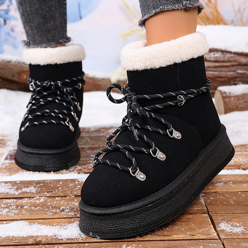 Winter Thicken Plush Warm Snow Boots for Women Plus Size 36-42 Fleece Line Platform Ankle Boots Woman Anti Slip Cotton Shoes