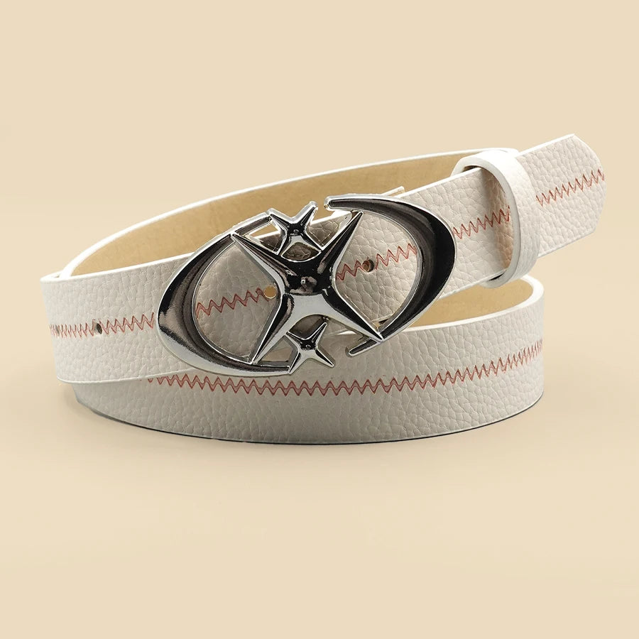 Black and White Striped Women's Belt with Star Creative Design Y2K Style Buckle for Daily Commuting, Dating, Leisure Decoration