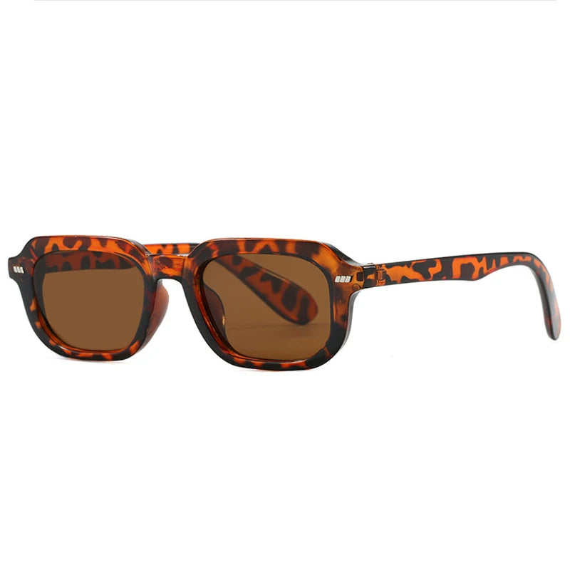 JNPCXI New Fashion Square Sunglasses Women Black Tea Shades UV400 Retro Trending Men Punk Rectangle Leopard Sun Glasses