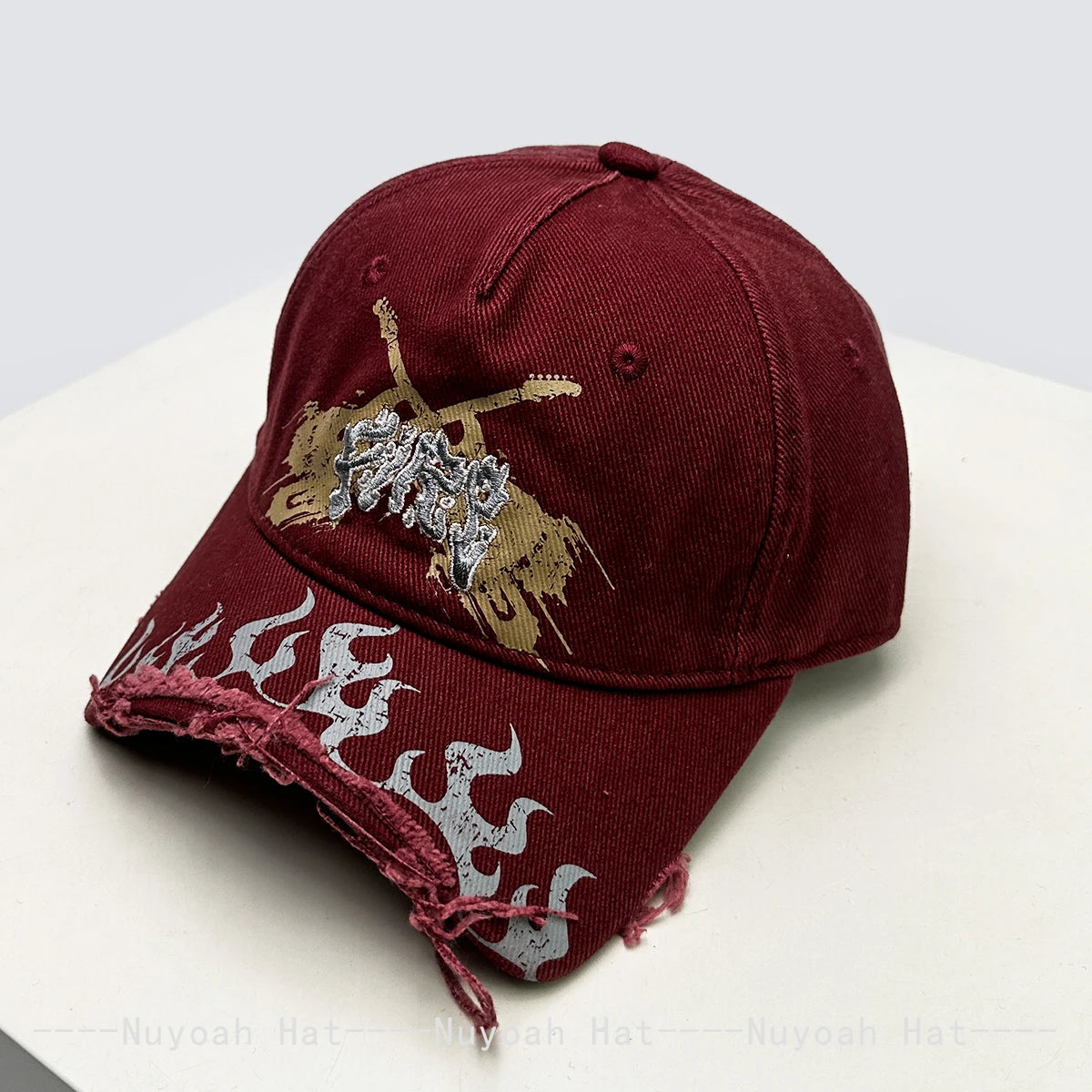 New Men Women Niche Street Embroidered Letters Flame Flag Baseball Hats Sunshade Broken Eave Versatile Peaked Caps Fashion Retro