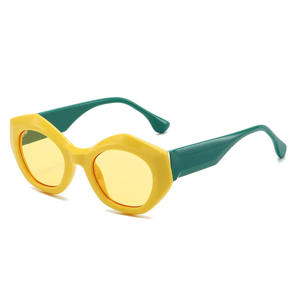 JNPCXI New Polygon Cat Eye Sunglasses Men Gradient Shades UV400 Vintage Matte Tea Women Sun Glasses