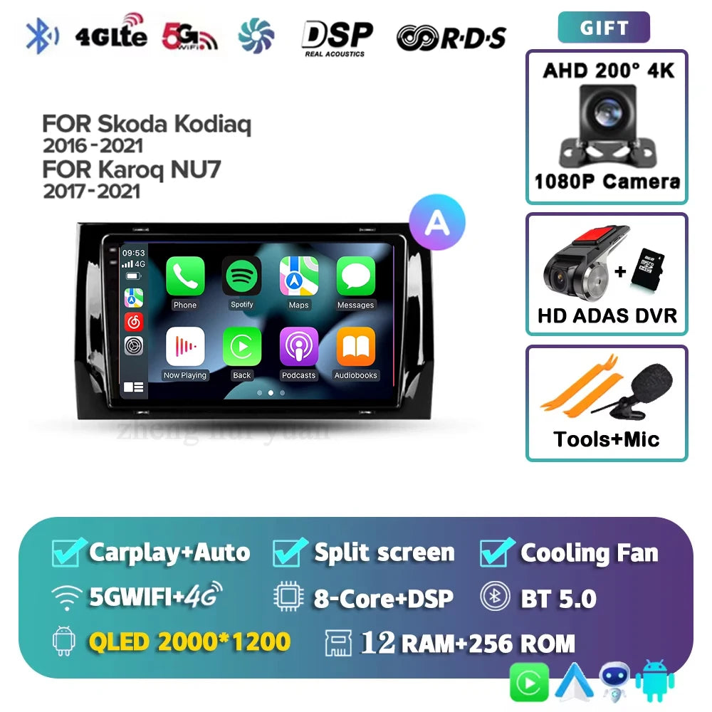 For Skoda Kodiaq 2016 - 2021 Android 15 4G WIFI Car Radio Carplay Auto Multimedia Stereo Video Player GPS Navigation 12+256GB BT