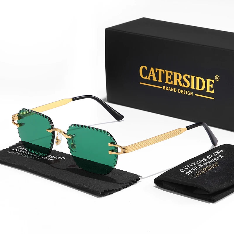 CATERSIDE New Rimless Sunglasses Men Square Fashion Cutting Lens Brand Design Sun Glasses for Women Party Festival Eyewear Gift