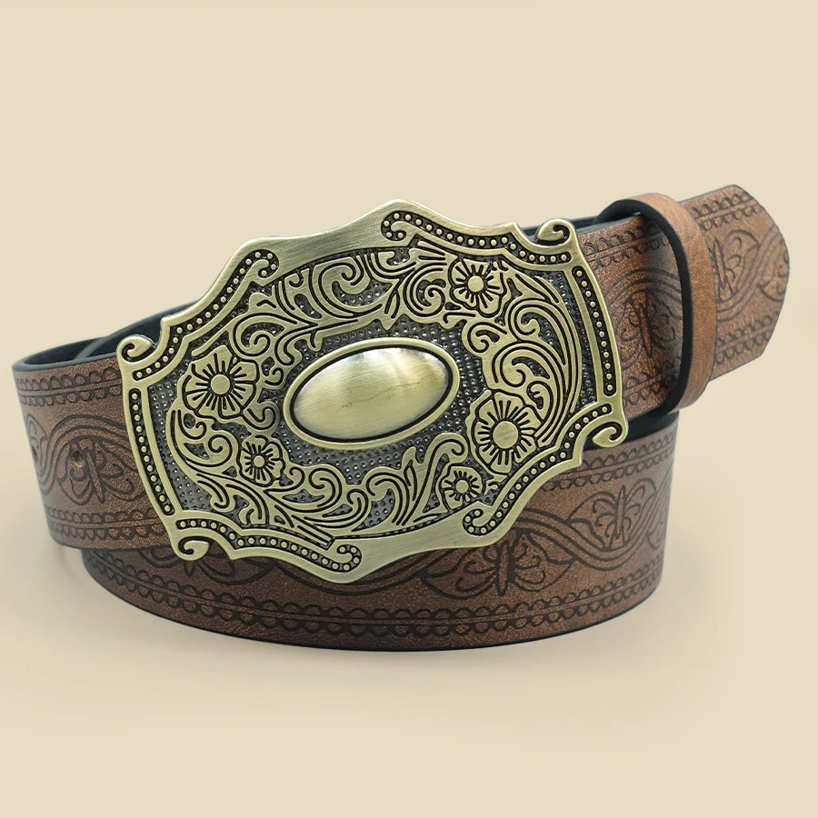 Vintage Royal Style Women's Fashion Belt with Floral Pattern Alloy Buckle - Perfect for Daily Commute and Holiday Casual Accesso