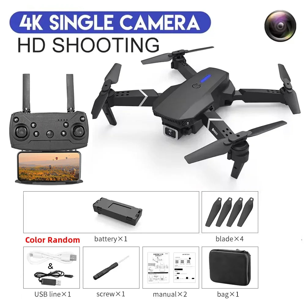 E88 Pro WIFI FPV Foldable Drone - 4K/1080P Dual Camera, Wide-Angle HD Drones