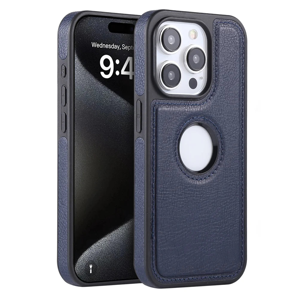 Luxury Business PU Leather Cowhide Case For iPhone 17 17Air 11 12 13 14 15 16 Pro Max Plus Logo Hole Shockproof Protective Cover