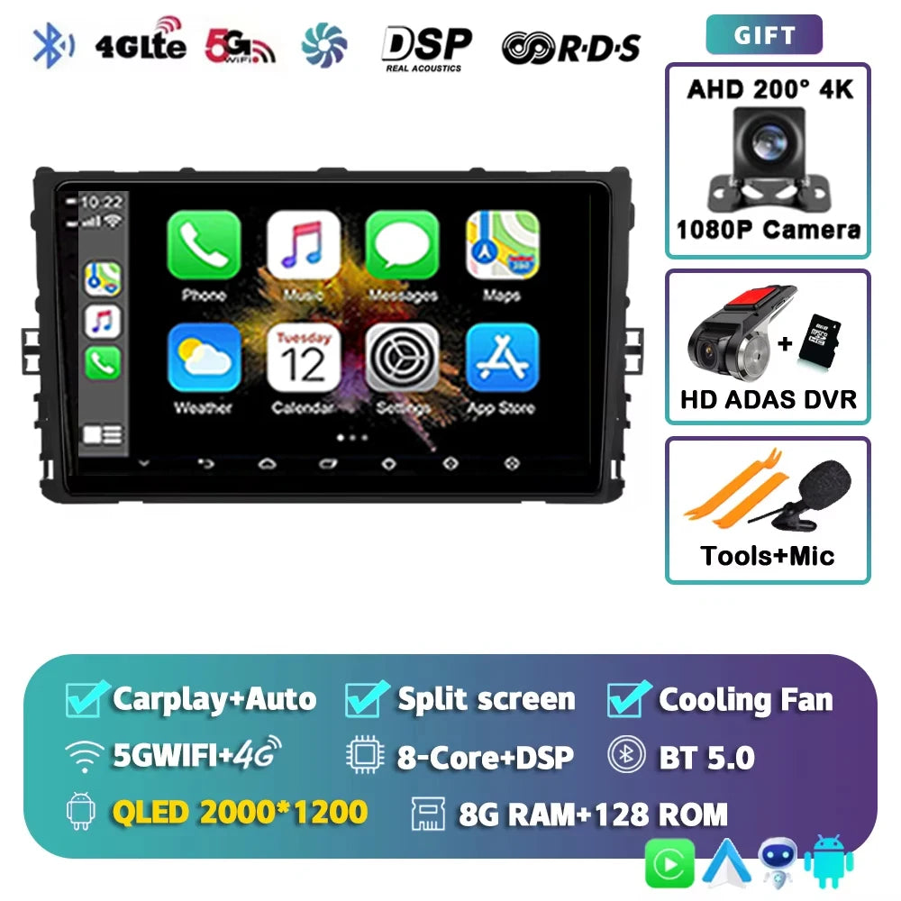 For Volkswagen VW Polo Plus Jetta MK7 T6 Passat B8 T ROC Cross MQB 2K 12+256 QLED Android 15 CarPlay Car Radio Multimedia Video