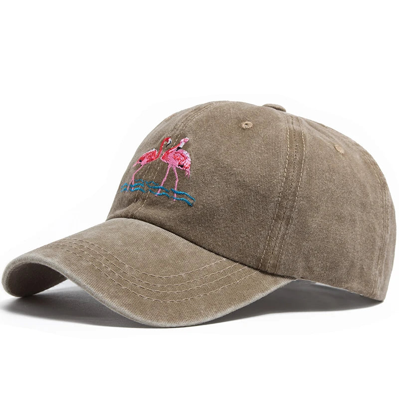 Flamingo Print Women's Baseball Cap Embroidery Washed Cotton Men's Caps Casual Retro Sport Summer Fashion Sun Visor Hat Unisex