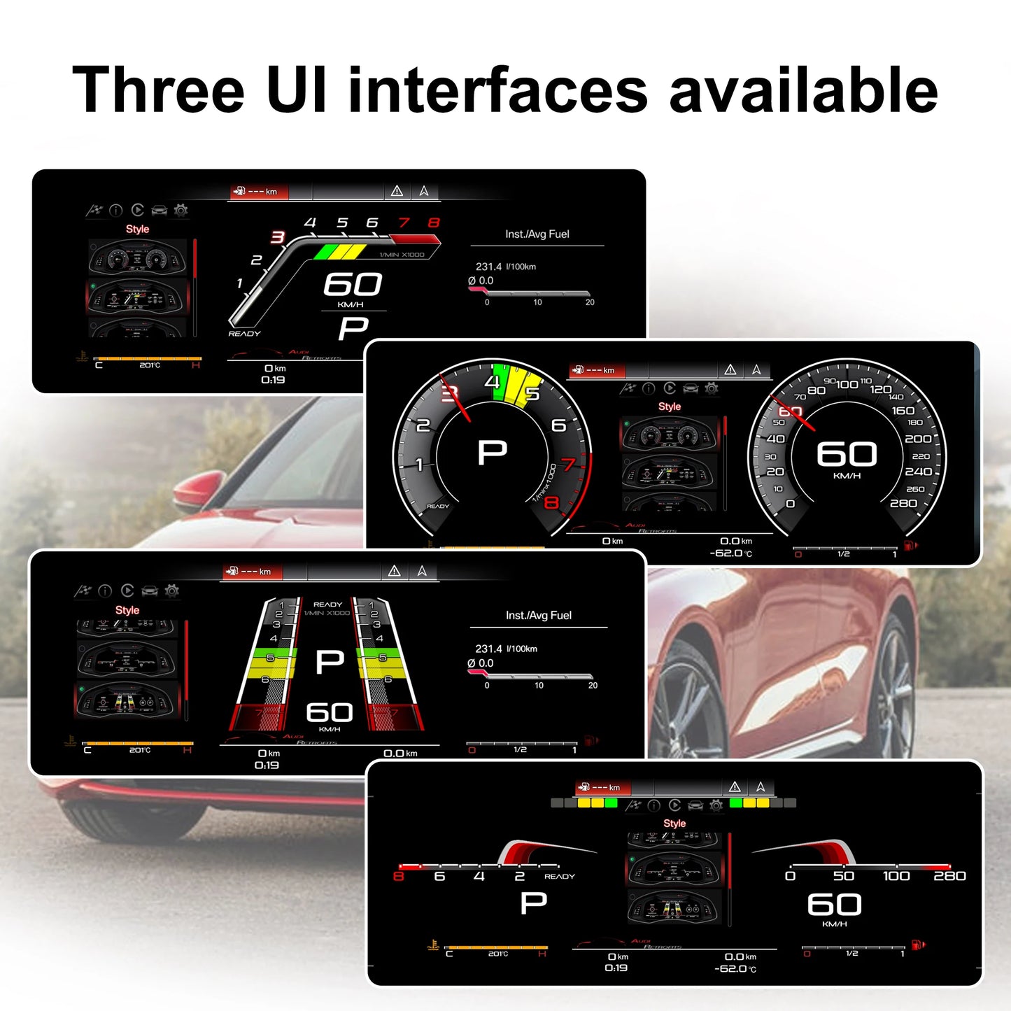 Digital instrument cluster For Audi A4 2009-2012 speedometer 12.3”HD screen1920*720 / iOS Carplay / Android Auto /Plug&Play