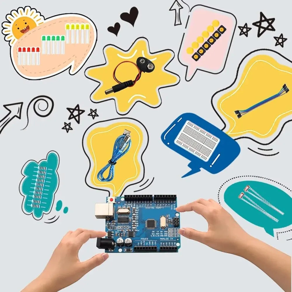DIY Electronic Starter Kit for UNO R3 Arduino Circuit Board Electronics 12-in-1 Programmable Engineering Coding Education STEAM