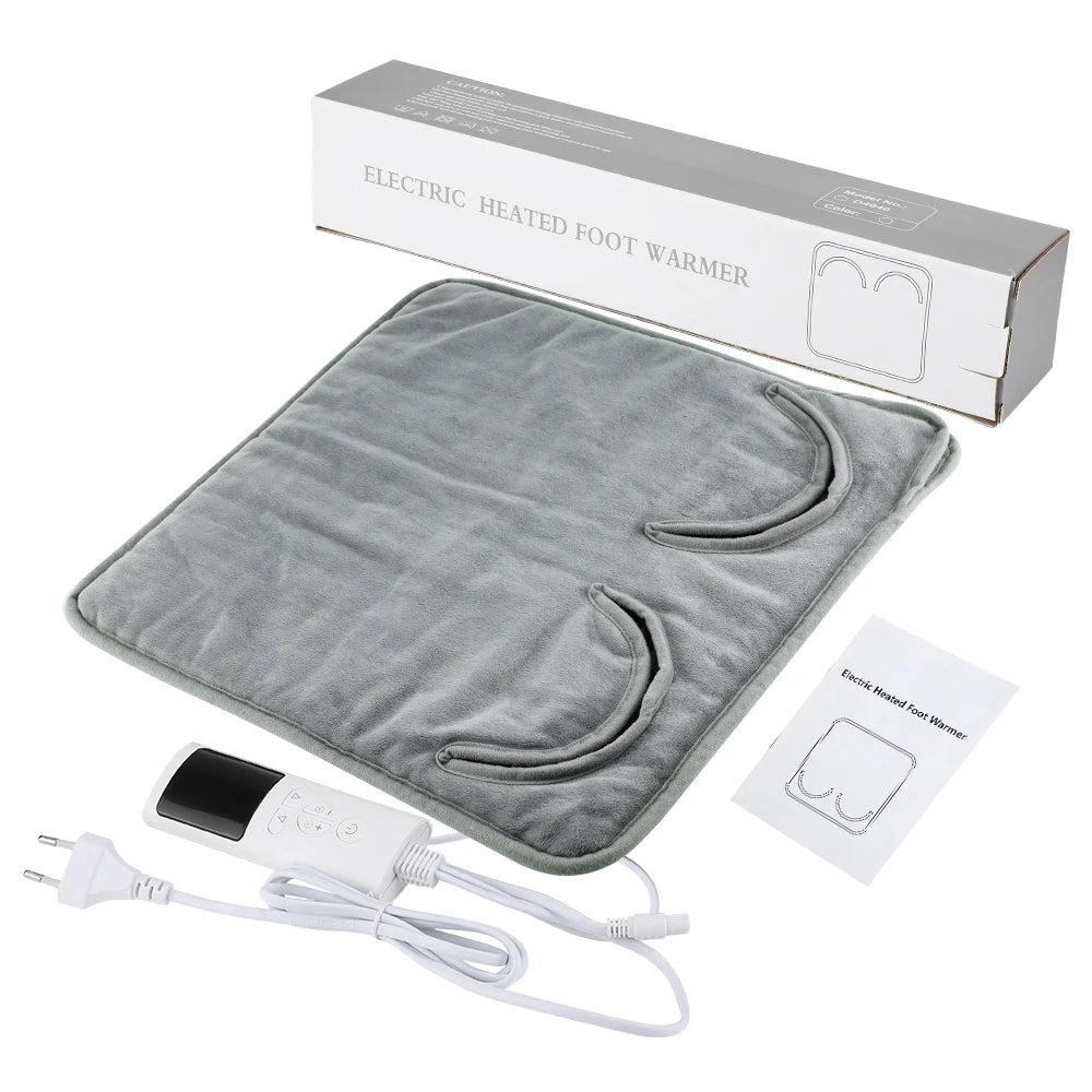 Winter Foot Warm Pad 9-Level Adjust Temperature Fast Heating Remote Control 4-Level Timer Flannel Feet Warmer LCD Display