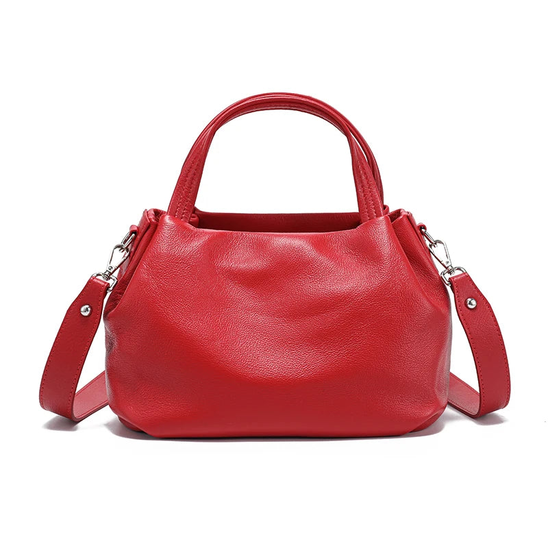 Women's Genuine Cowhide Leather Large Capacity Tote Bag Bucket Ladies Shoulder Bag Crossbody Luxury Brand Bag Female Designer