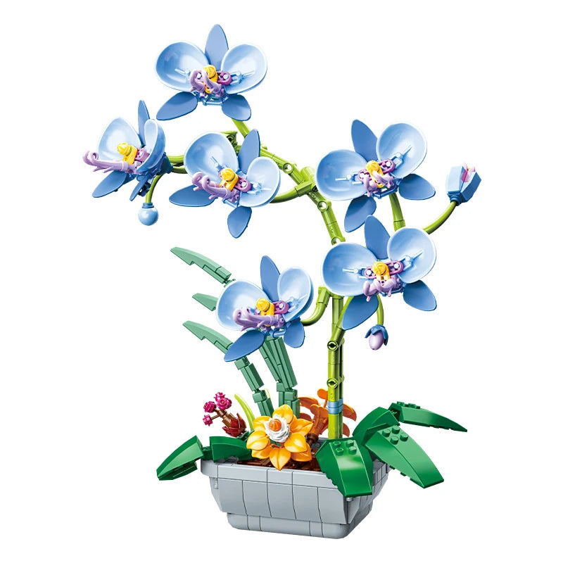 Creative Bouquet Orchid Flowers Building Blocks City Romantic Home Decoration