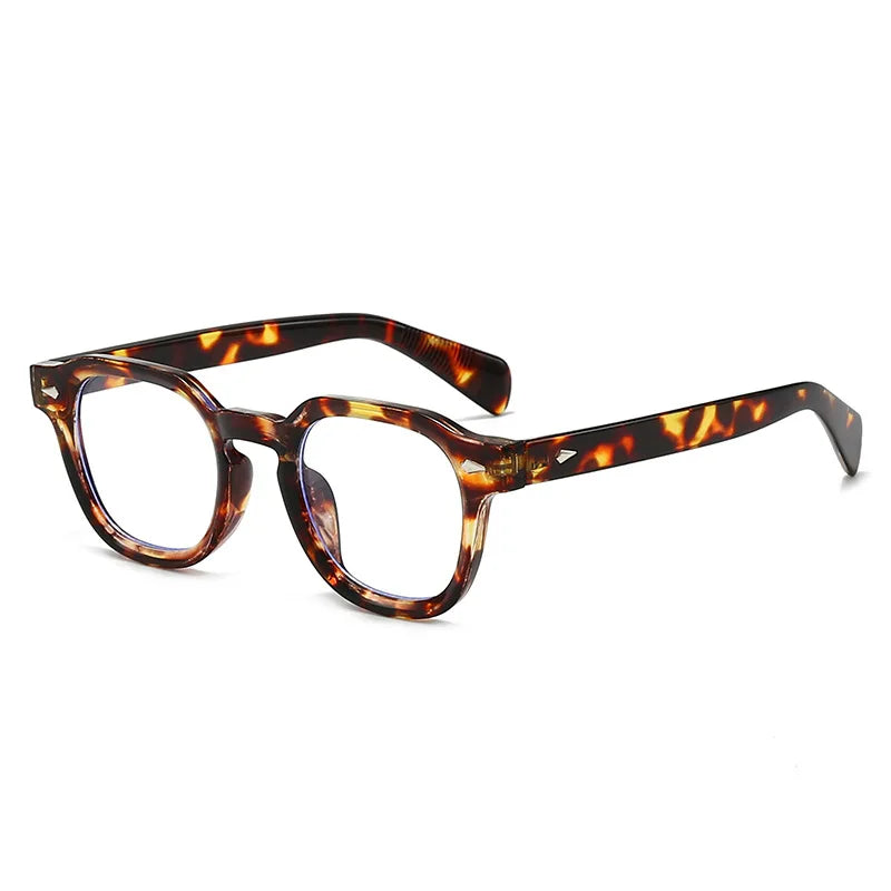 JNPCXI New Fashion Anti Blue Light Eyeglasses Frame Women Vintage Rivet Oval Women Men Luxury Leopard Prescription Glasses